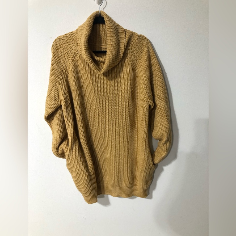 Mustard oversized cozy cowl neck sweater with pockets!